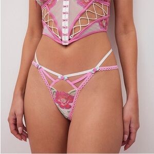 NWT For Love & Lemons Festival Floral Thong Panty 
Size Large 
Pink